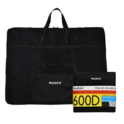 Image of MEEDEN Art Portfolio Bag 81 X 107 CM, Waterproof Black Canvas Case with Shoulder Strap, Carrying Storage for Artwork, Poster, Sketching, and Drawing