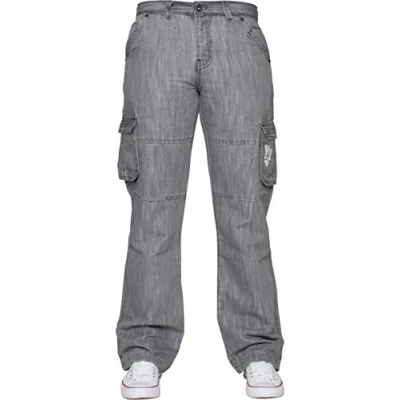 Image of ENZO Mens Designer Cargo Combat Jeans Denim Pants All Waist Sizes (32W x 32L, Grey)