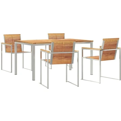 Image of vidaXL 5 Piece Garden Dining Set Solid Wood Teak