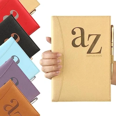 Image of A to z Telephone Address Book Index Hard Back Cover with Pen Home Office Work (Gold)
