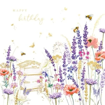Image of Paperlink &#039;Happy Birthday&#039; Card Artistic Beehive Amongst Flowers For Her Gold Foil Finish From the Fields Of Range