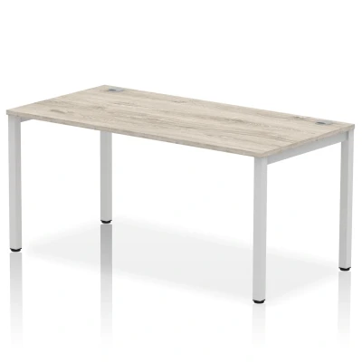 Image of Impulse Bench Single Row 1600 Silver Frame Office Desk Grey Oak