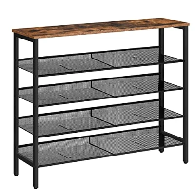 Image of HOOBRO Shoe Rack, 5 Tier Organizer Shelf, 100 x 30 85 cm, with Flat or Slant Adjustable Sturdy, Storage Organiser for Entryway, Hallway, Industrial, Rustic Brown EBF101XJ01