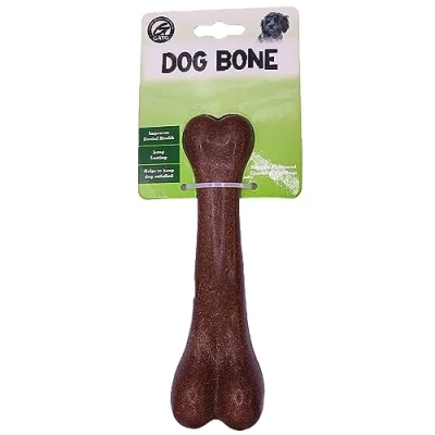 Image of GATG small tough and durable chew teething bone shaped dog toy for all medium large dogs made of wood fibre material, Beef/Bacon flavoured scented (Beef, Large)