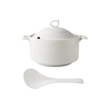 Image of NNYCC Soup Serving Tureen with Lid and Ladle Set,Porcelain Bowl for Home Kitchen Restaurant,White,2400ML