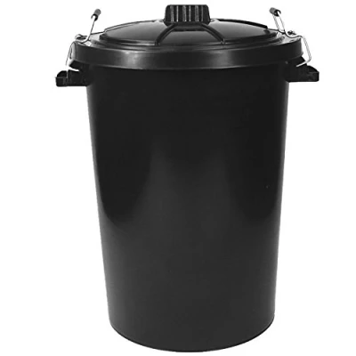 Image of Srendi® Large 85L Litre Black Metal Handles Plastic Bin Rubbish Waste Dustbin Animal Feed Storage Unit Indoor Outdoor
