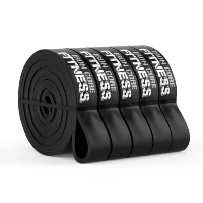 Image of Iron Core Fitness Gym Bands resistance Black Rubber multi pack Set of 5 Exercise Medium Resistence women and men, pull up band bulk