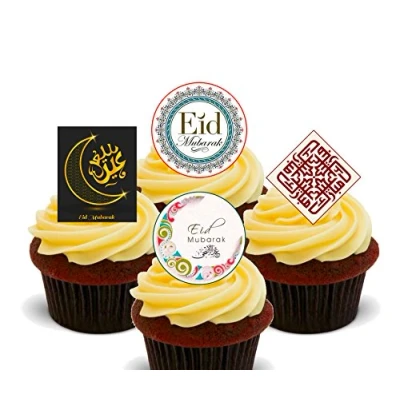 Image of Made4You Eid Mubarak Happy Edible Cupcake Toppers Stand up Wafer Cake Decorations (12)