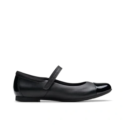 Image of Clarks Scala Gem Youth Leather Shoes in Black Size 7.5