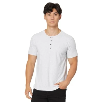 Image of John Varvatos Men&#039;s Jordan Henley, Light Grey Heather, Medium