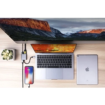 Image of USB C to Hdmi 4k, A 3.0 and 60W Adaptor 3 In 1 Adapter for Macbook,Ultrabook, Chromebook, USBC Devices Hyperdrive by Sanho Space Grey