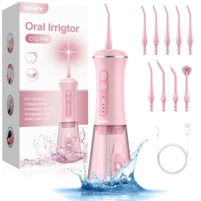 Image of Water Flossers for Teeth Cordless, Professional Oral Irrigator with 5 Modes 9 Jet Tips Braces and Bridges Cleaning Rechargeable, 350ML Tank, IPX7 Waterproof Travel &amp; Home Use