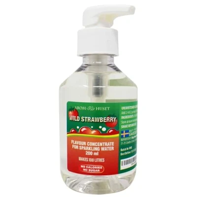 Image of Wild Strawberry Sparkling Water Flavouring Drops 200ml with Pump Bottle Makes 100 Litres 1 500 Zero Sugar &amp; No Calories Just Add 2 Pumps to Litre