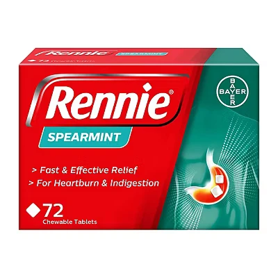 Image of Rennie Antacids, Spearmint Flavour, 72 Count (Pack of 1)