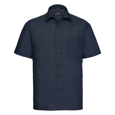 Image of Russell Athletic Collection Mens Short Sleeve Poly Cotton Easy Care Poplin Shirt (French Navy) Size 18 inch