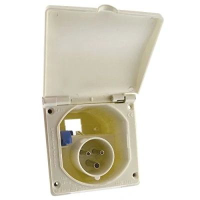 Image of AB Tools 230v Mains 16A Flush Inlet Socket White for Caravan Motorhome Trailer IP44 TR218