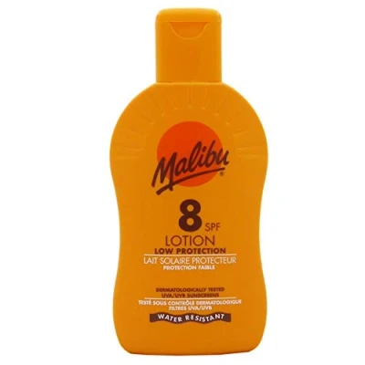 Image of Malibu Low Protection Water Resistant Vitamin Enriched SPF 8 Sun Screen Lotion Spray with Shea Butter Extract, 200ml