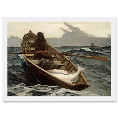 Image of Artery8 Winslow Homer Fog Warning Painting Fisherman Storm Artwork Framed Wall Art Print A4