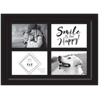 Image of Multiple 4 Aperture Picture Frame for x 6 Inch Images, opening 10 15 cm Black Colour photo Made of Solid Wood with Glass Front Wall Mount, Triple frames 6x4 (Single)