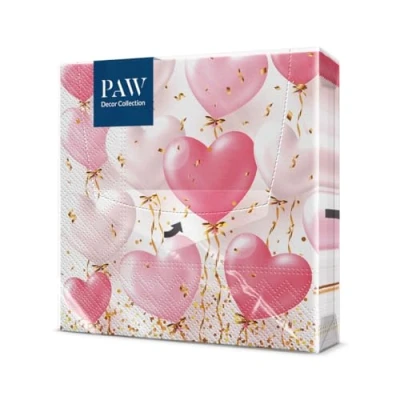 Image of PAW Napkins 3 Ply (33 x 33 cm) 20 Pieces Perfect for Birthdays, Parties, Weddings Colorful Romantic Paper Color: Heart Balloons Rose