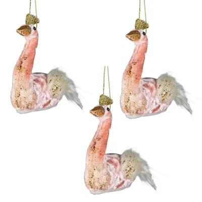 Image of 3Pcs Light Pink Swan 12x13cm Christmas Tree Hanging Decorations Festive Decorative Ornaments Fairy Tale Themed Xmas Pendant