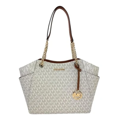 Image of Michael Kors Jet Set Large Signature Logo Shoulder Bag, Vanilla, Tote