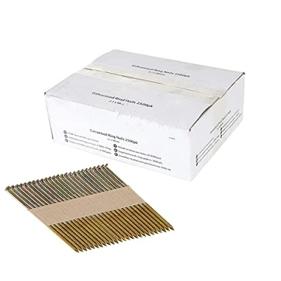 Image of Dapetz® 50 x Galvanised Ring Nails Air Framing Nailer Gun Collated Outdoor 90mm Pack of