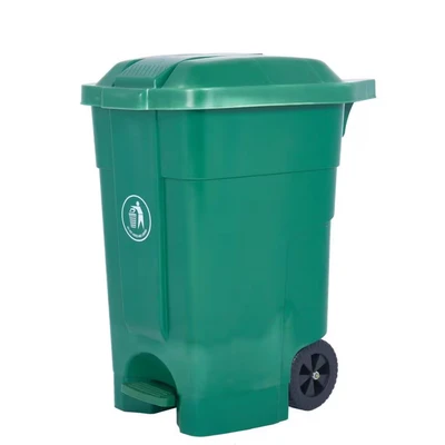 Image of Pedal Bin; w Recycling Stickers; Set of 3; 70L; Polyethylene; Green