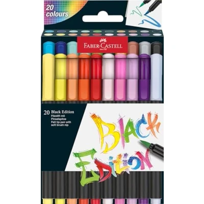 Image of Faber Castell Brush Pen Set Black Edition, Cardboard Box of 20