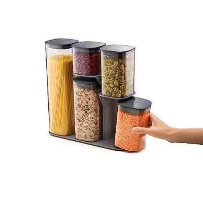Image of Joseph 5 piece Podium Airtight Kitchen Food Storage Jar Container Set with Stand, Grey