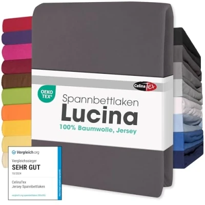 Image of CelinaTex Lucina Fitted Sheet Cotton 2er Set 140x200 160x200 cm anthracite grey