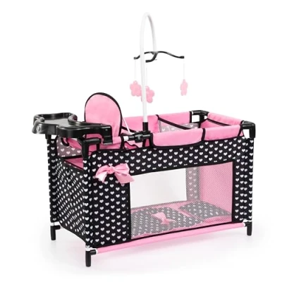 Image of Bayer Design 62660AA Doll bed with integrated high chair, changing table, mobile, black, pink