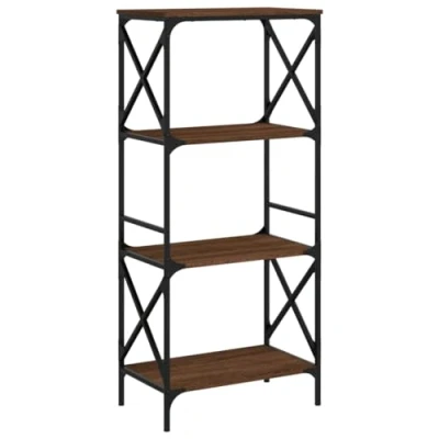 Image of vidaXL 4 Tier Bookshelf Storage Cabinet Industrial Style with Adjustable Feet in Brown Oak Engineered Wood for Living Room or Bedroom