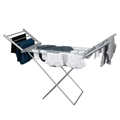 Image of Abode Heated Electric Clothes Dryer Adjustable Airer with Foldable Wings &amp; Protective Cover, Aluminium Drying Rack, Energy Efficient, Garment for Indoor, AECHD2001 (Horse Rack)