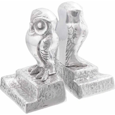 Image of vidaXL Bookends 2 pcs Silver 12x9x19 cm Aluminium Owl