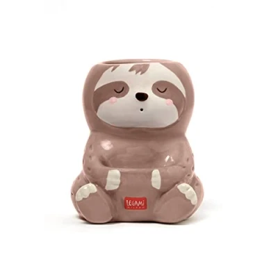 Image of Legami Desk Friends Ceramic Pen Holder, 9.2 x 10.4 cm, Sloth Theme, for Desk, Hand Painted