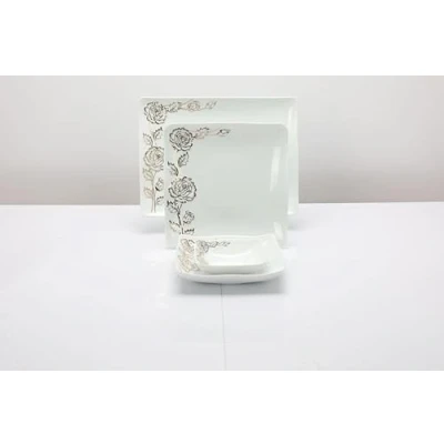 Image of Deluxe 26PC Prestige Embossed Square Dinner Set Porcelain Paris Mold Dinnerware Crockery Plate,Deep Plate,Bowl,Serving Bowl
