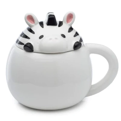 Image of Puckator Adoramals Zebra Peeping Lid Ceramic Lidded Animal Tea Coffee Mug Funny Home Accessories Cute Gifts for Girlfriend Large Mugs Men Women Hot Drinks Cups Presents Secret Santa Gift