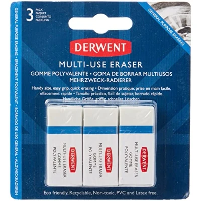 Image of Derwent Multi Use Eraser, Ideal for General Use, Easy Grip, Set of 3, Professional Quality, 2305807