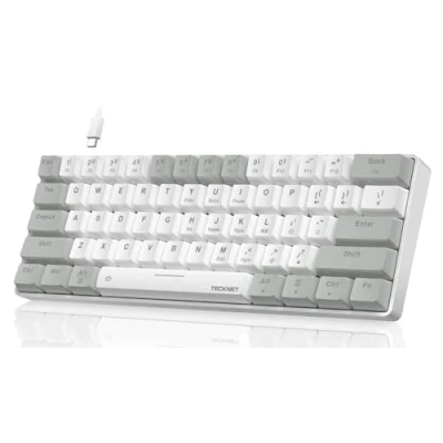 Image of TECKNET 60% Wired Gaming Keyboard RGB Backlit,Ultra Compact Mini Keyboard,Mechanical with Detachable Cable&amp;Adjustable Stand,Portable Clicky (Grey&amp;White)