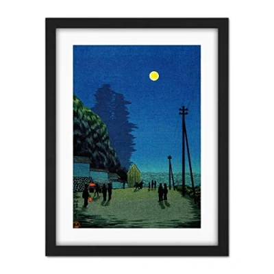 Image of Wee Blue Coo Kobayashi Kiyochika Japanese Moon Village Artwork Framed Wall Art Print 18X24 Inch