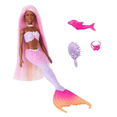 Image of Barbie Mermaid Doll, “Brooklyn with Pink Hair, Styling Accessories, Pet Dolphin and Water Activated Color Change Feature, HRP98