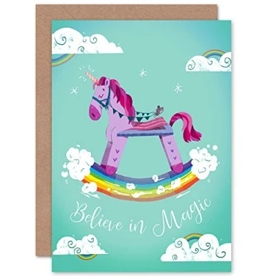 Image of Wee Blue Coo Unicorn Believe in Magic Greetings Card
