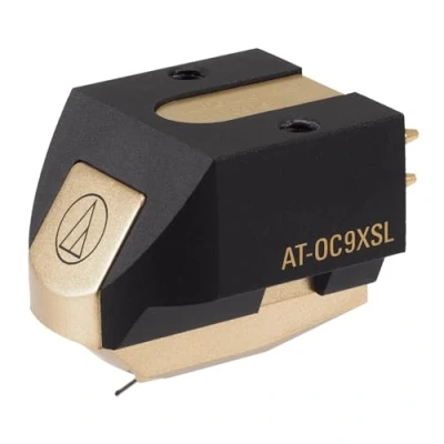 Image of Audio Technica AT OC9XSL Dual Moving Coil Cartridge with Special Line Contact Stylus 1/2&quot; Mount includes Mounting Harware and brush (Black/Gold)