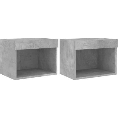 Image of vidaXL Bedside Cabinets with LED Lights Wall mounted 2 pcs Concrete Grey