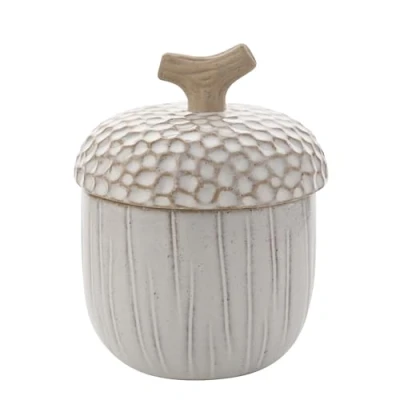 Image of Widdop and Co. Country Living White Glazed Ceramic Acorn Serving Jar Small. Home Decor Gifting for Kitchen, Hosting, Dinner &amp; Parties Outdoor Nature Lovers H: 13 x W: 10 D: cms.