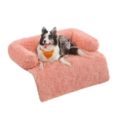 Image of Feandrea FluffyHug Dog Sofa Bed, Cover, Calming XL, for Medium and Large Dogs, 110 x 95 18 cm, Pink PGW223R01