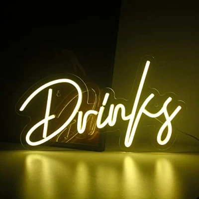 Image of Looklight Drinks Letters Neon Signs Warm White Led Light Word Sign for Wall Decor Bar Home Kitchen Shop Restaurant Wedding Birthday Party Gift