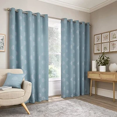 Image of Appletree Loft Harvest Jacquard Pair of Eyelet Curtains 66&quot; Width x 54&quot; Drop (168 137cm) in Duck Egg