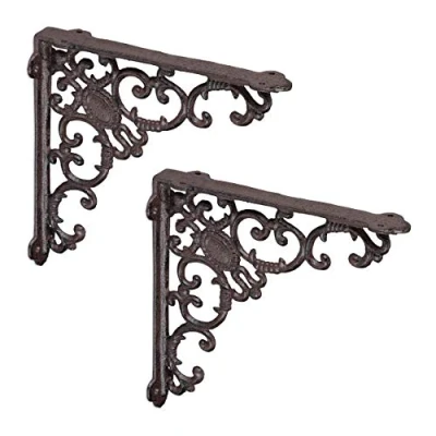 Image of Relaxdays 2x Shelf Brackets, Cast Iron, Rack Support, Vintage Motif, HWD: 21.5 x 4 cm, Angle for Shelves, Brown